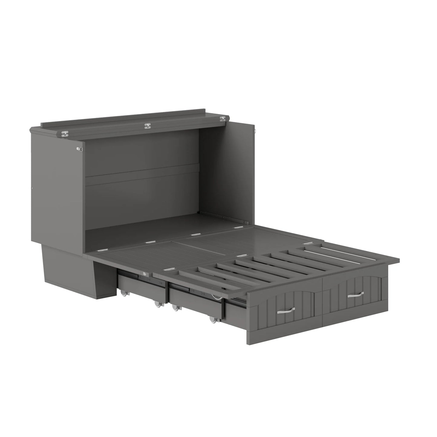 AFI Nantucket Full Solid Wood Murphy Bed Chest with Mattress, Drawer & Charger in Gray - My Store