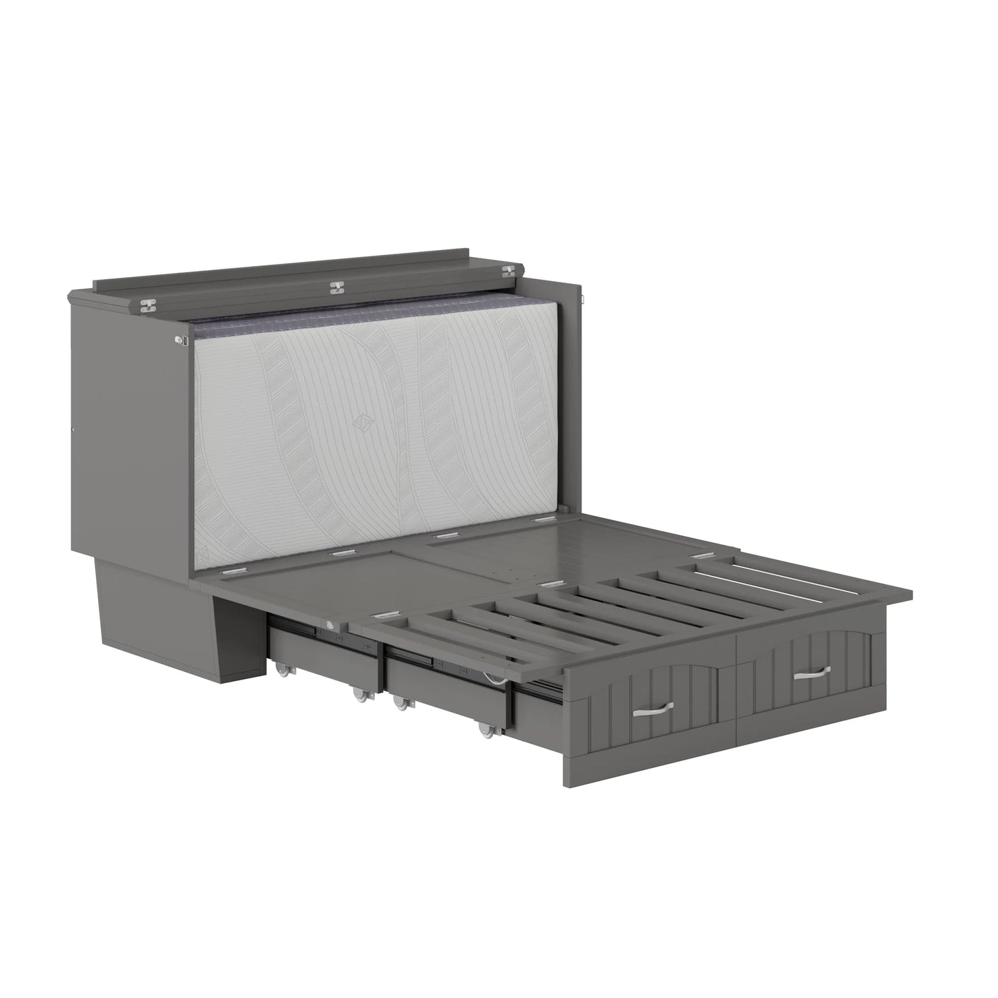 AFI Nantucket Full Solid Wood Murphy Bed Chest with Mattress, Drawer & Charger in Gray - My Store