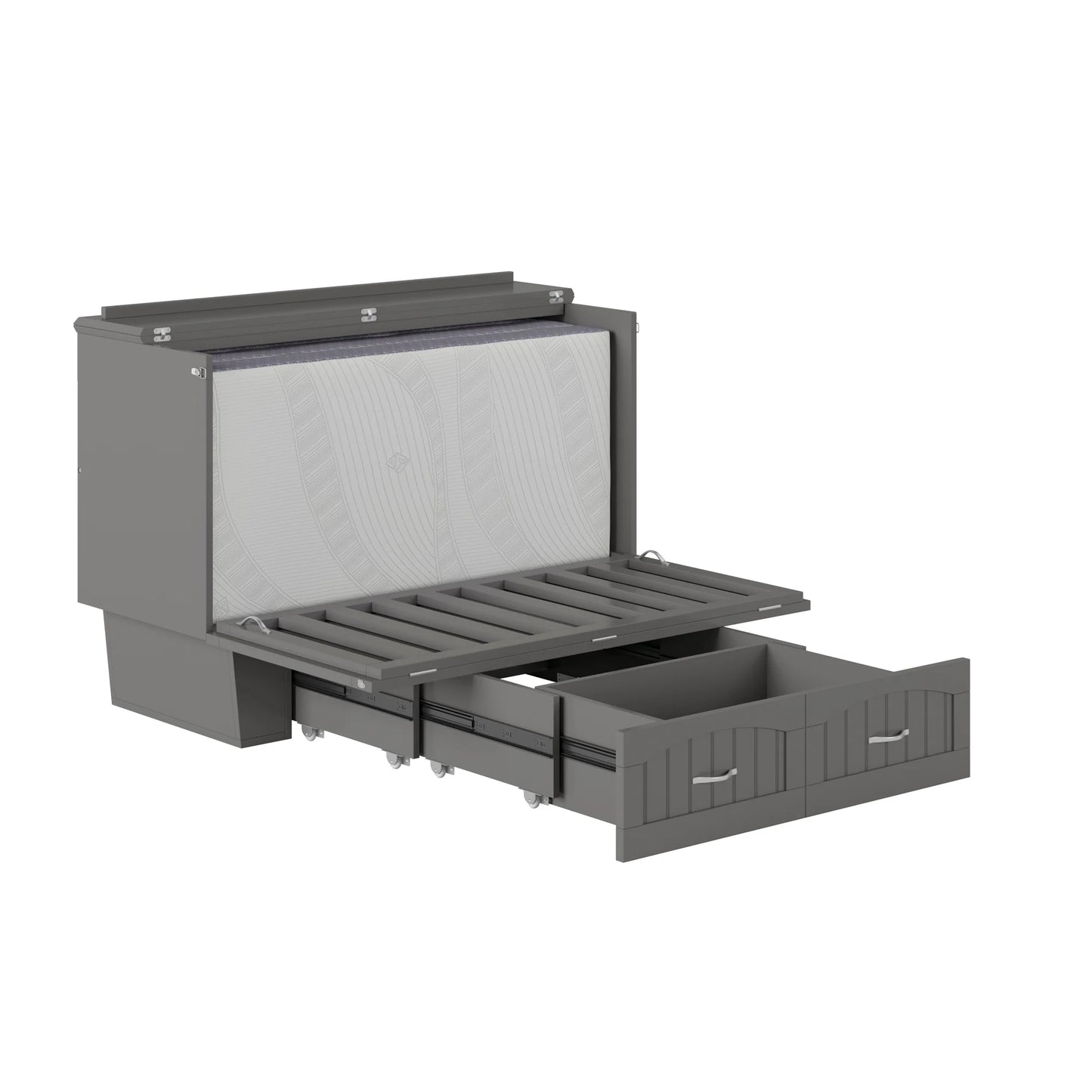 AFI Nantucket Full Solid Wood Murphy Bed Chest with Mattress, Drawer & Charger in Gray - My Store