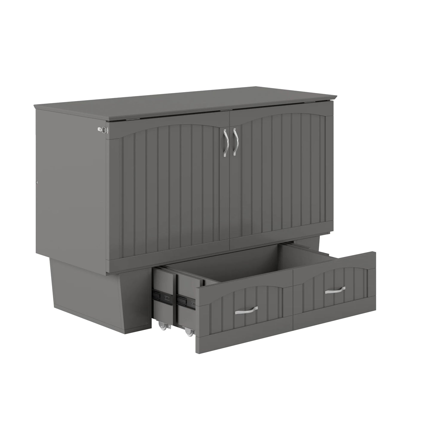 AFI Nantucket Full Solid Wood Murphy Bed Chest with Mattress, Drawer & Charger in Gray - My Store