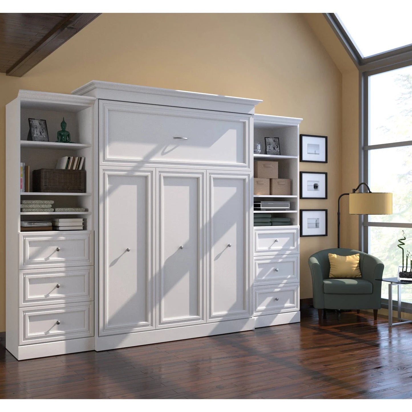 Bestar Versatile by Bestar 115'' Queen Wall Bed Kit Featuring a 3 Drawer Set in White - My Store