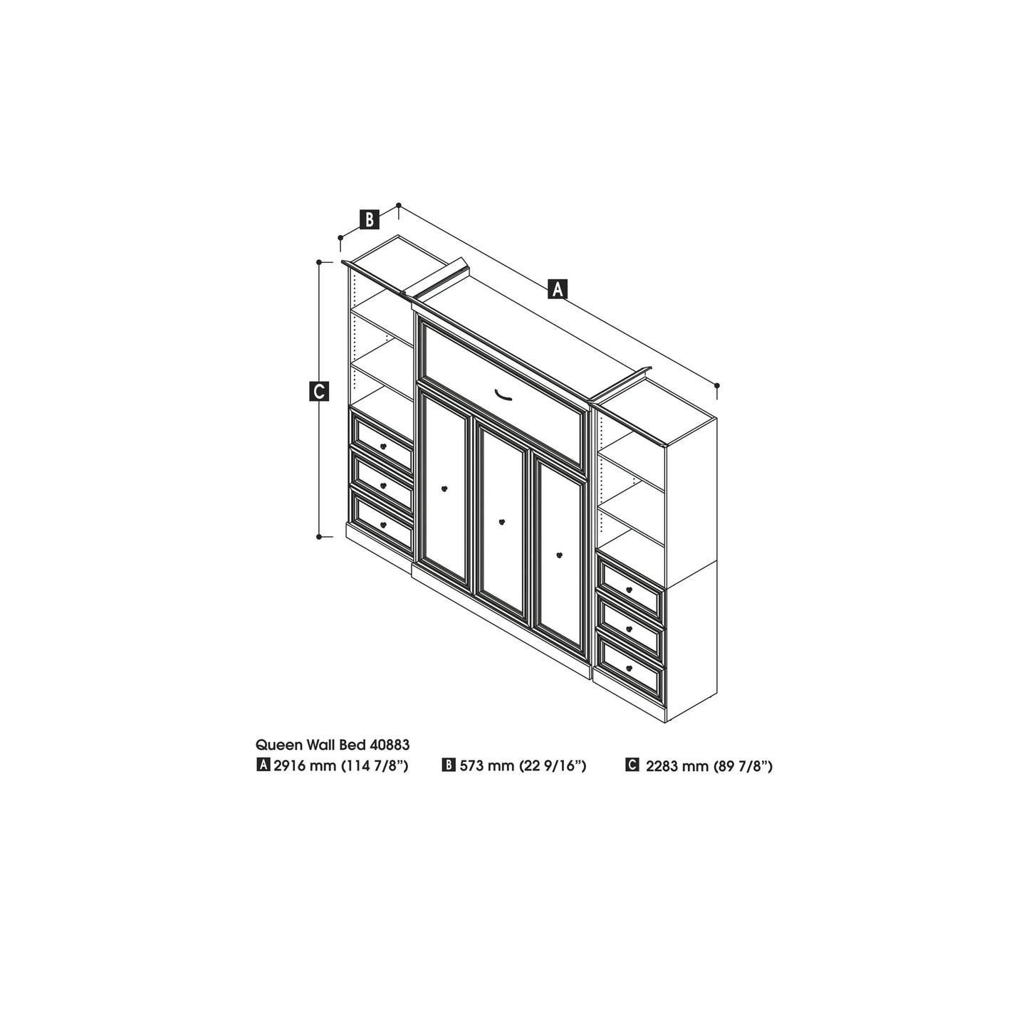 Bestar Versatile by Bestar 115'' Queen Wall Bed Kit Featuring a 3 Drawer Set in White - My Store