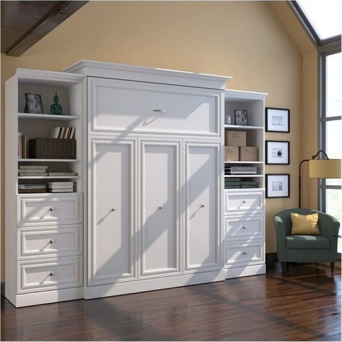 Bowery Hill Queen Storage Wall Bed in White - My Store