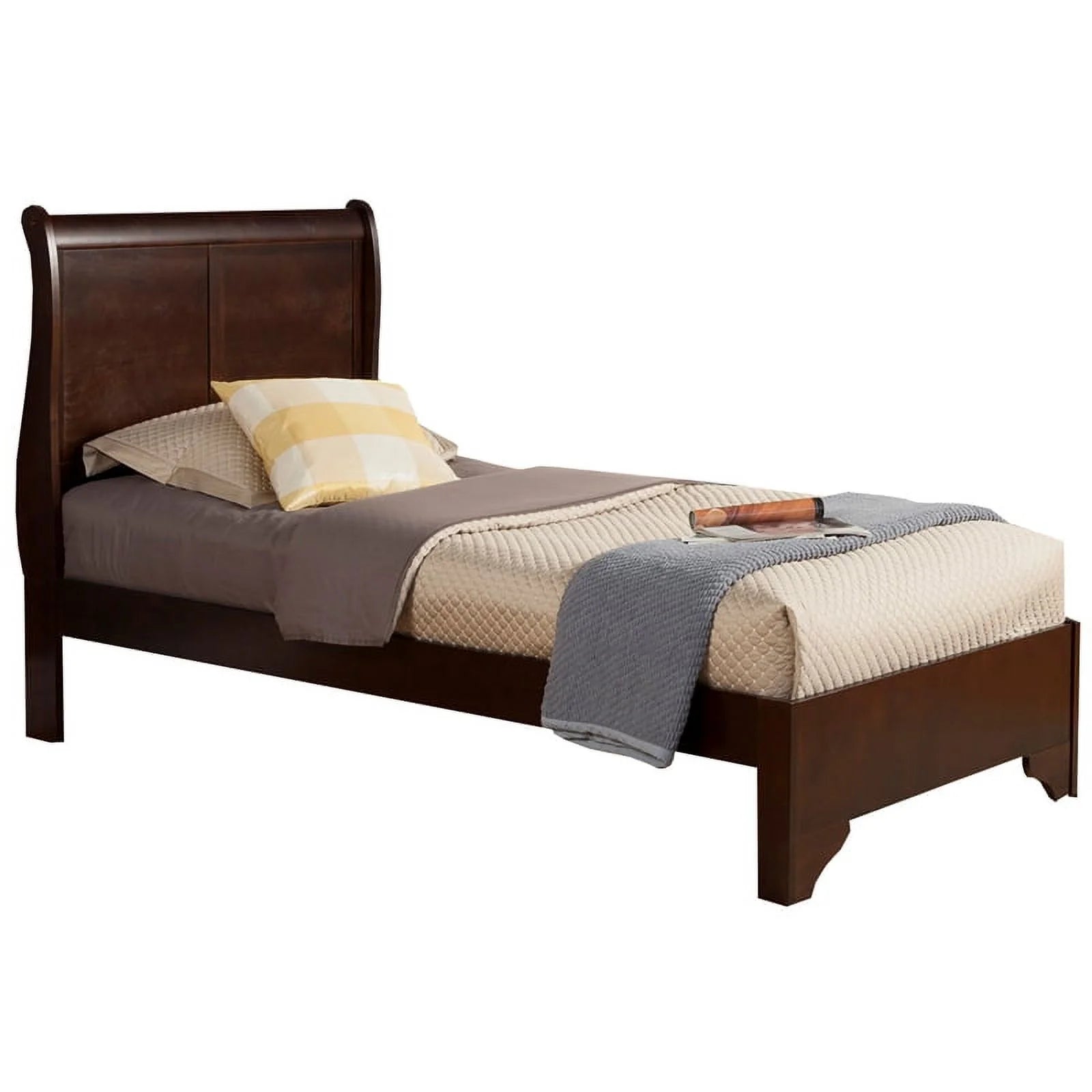Bowery Hill Traditional Wood Twin Size Sleigh Bed in Cappuccino Brown - My Store