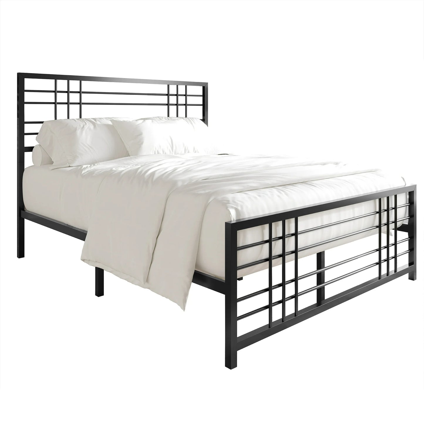 Castle Place Simple Classic Full Size Metal Panel Bed, Black - My Store
