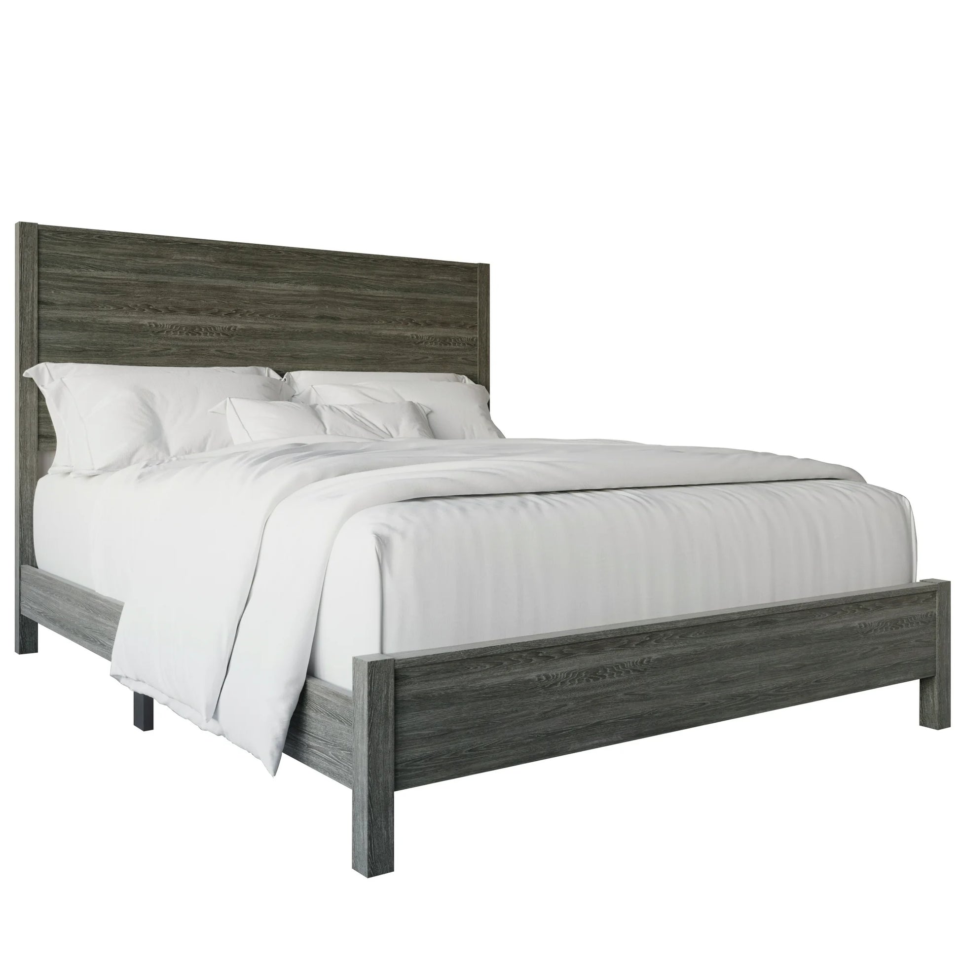 Castle Place Wood Panel Full Bed, Dark Grey - My Store