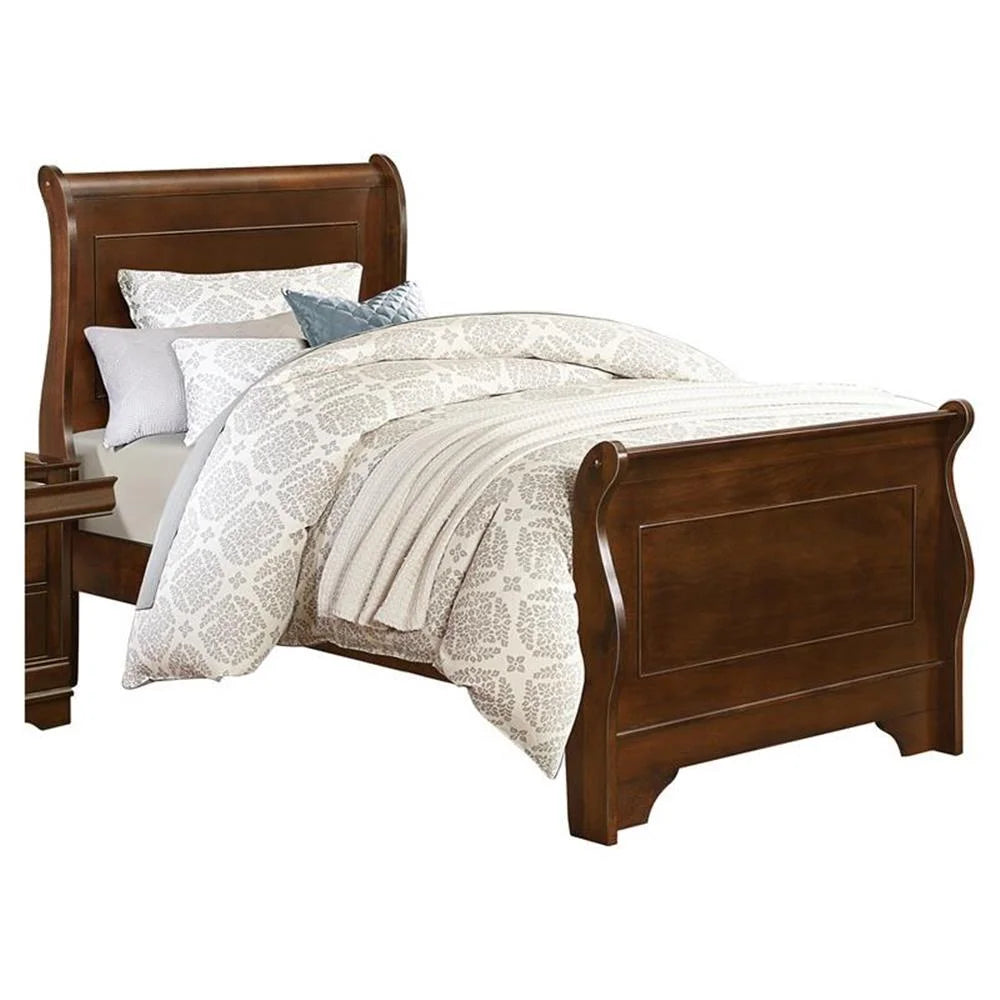 Pemberly Row Traditional Wood Twin Sleigh Bed in Brown Cherry - My Store