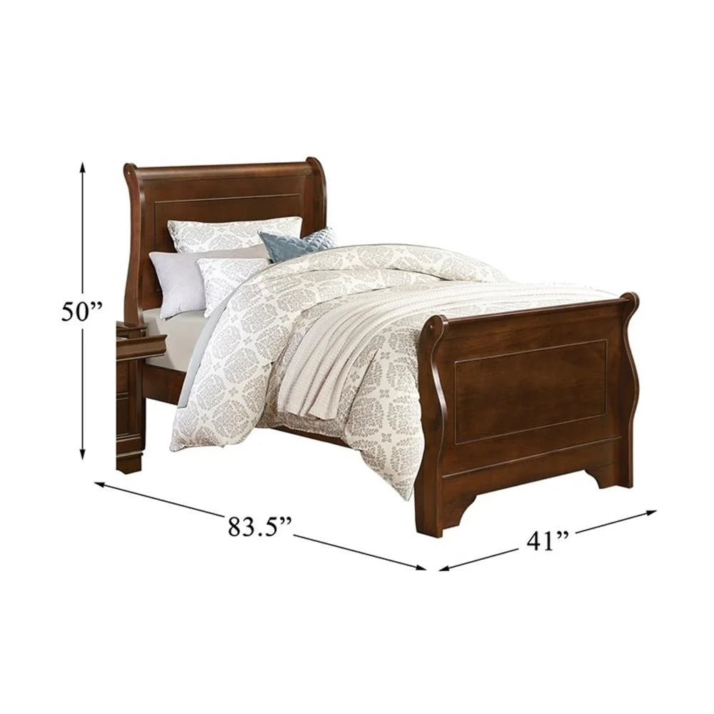 Pemberly Row Traditional Wood Twin Sleigh Bed in Brown Cherry - My Store