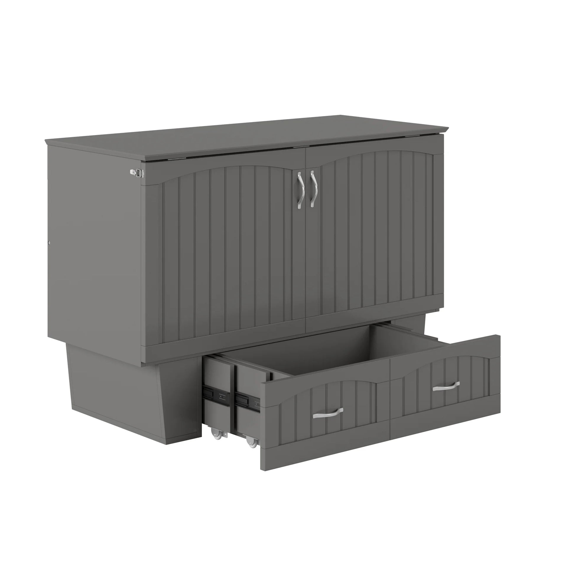 AFI Nantucket Full Solid Wood Murphy Bed Chest with Mattress, Drawer & Charger in Gray - My Store