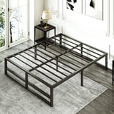 Allewie Queen Bed Frame, Metal Platform Bed Frame with Wooden Headboard, 12.4" Under-Bed Storage, Brown - My Store