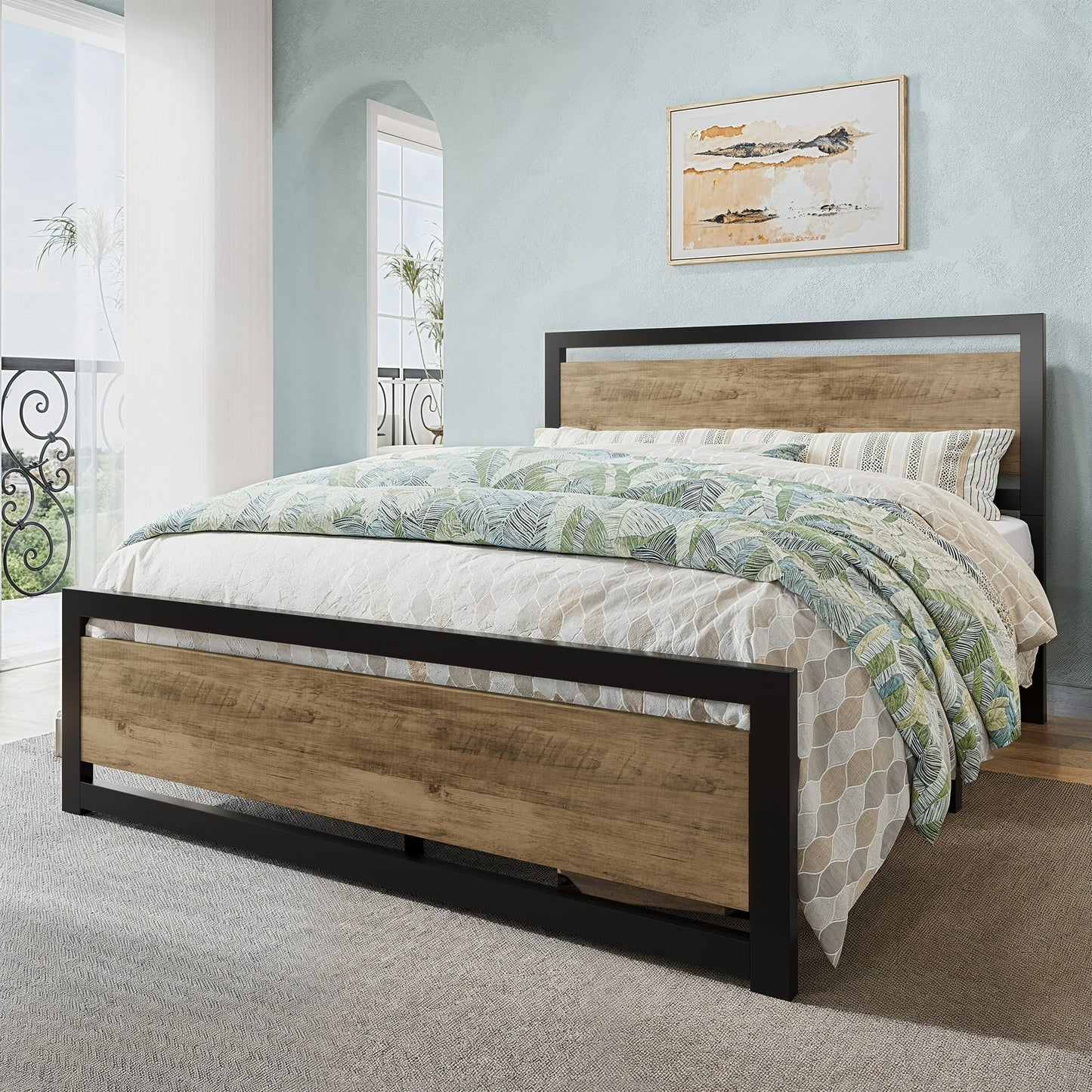 Allewie Queen Bed Frame, Metal Platform Bed Frame with Wooden Headboard, 12.4" Under-Bed Storage, Brown - My Store