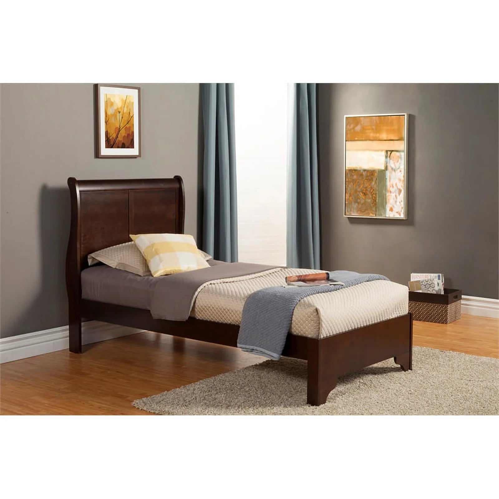 Bowery Hill Traditional Wood Twin Size Sleigh Bed in Cappuccino Brown - My Store