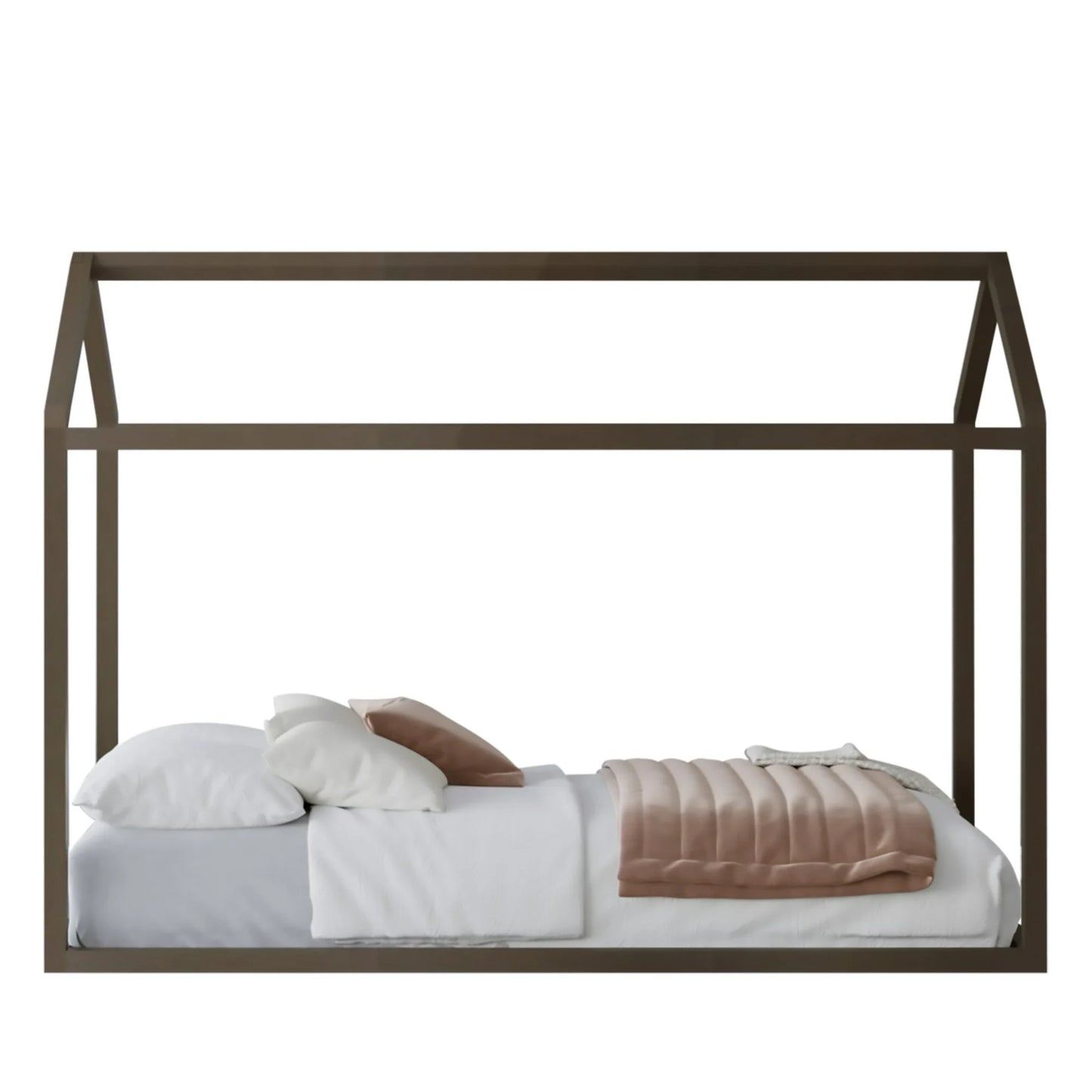 Castle Place Contemporary Wooden Canopy House Kid Twin Bed, Grey - My Store