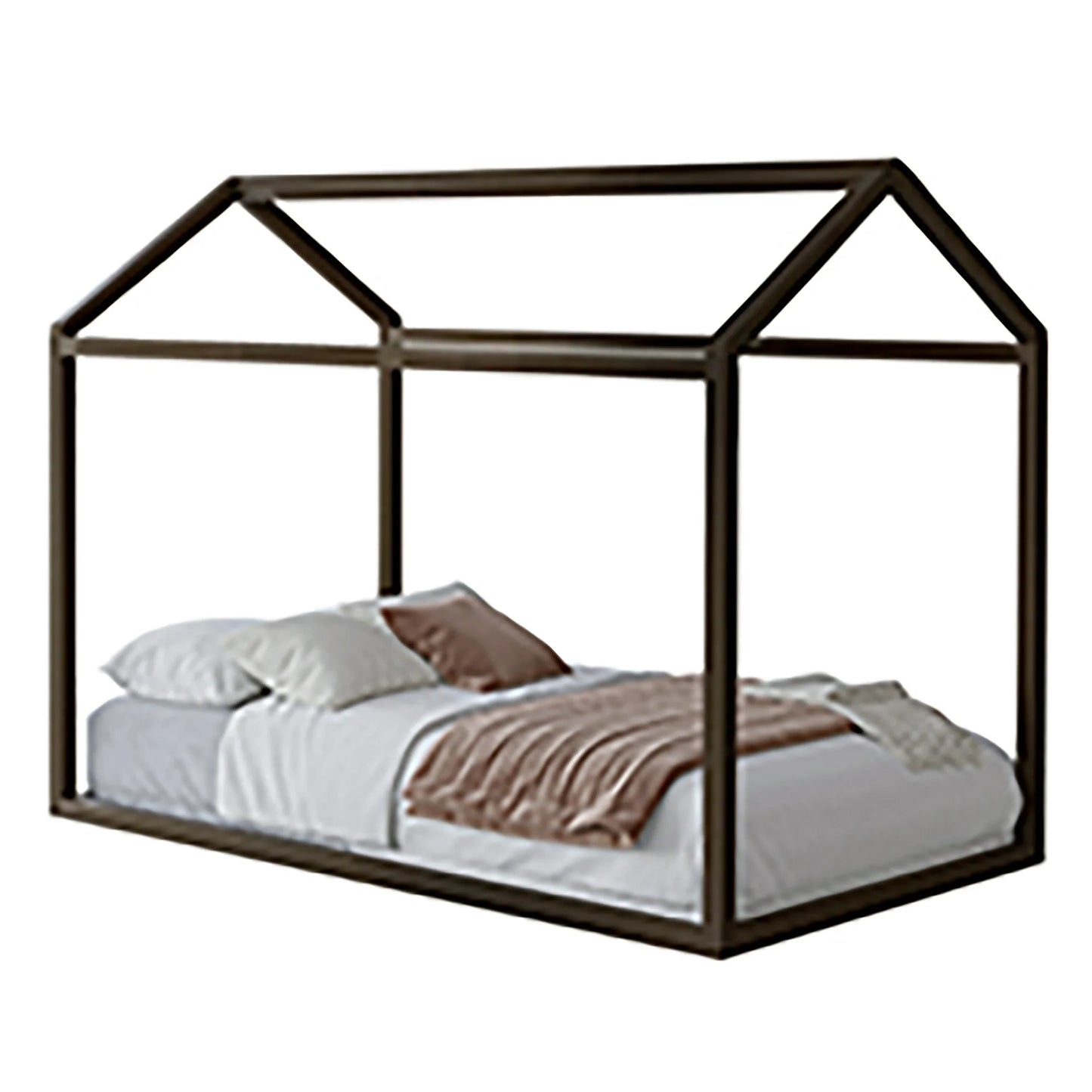 Castle Place Contemporary Wooden Canopy House Kid Twin Bed, Grey - My Store