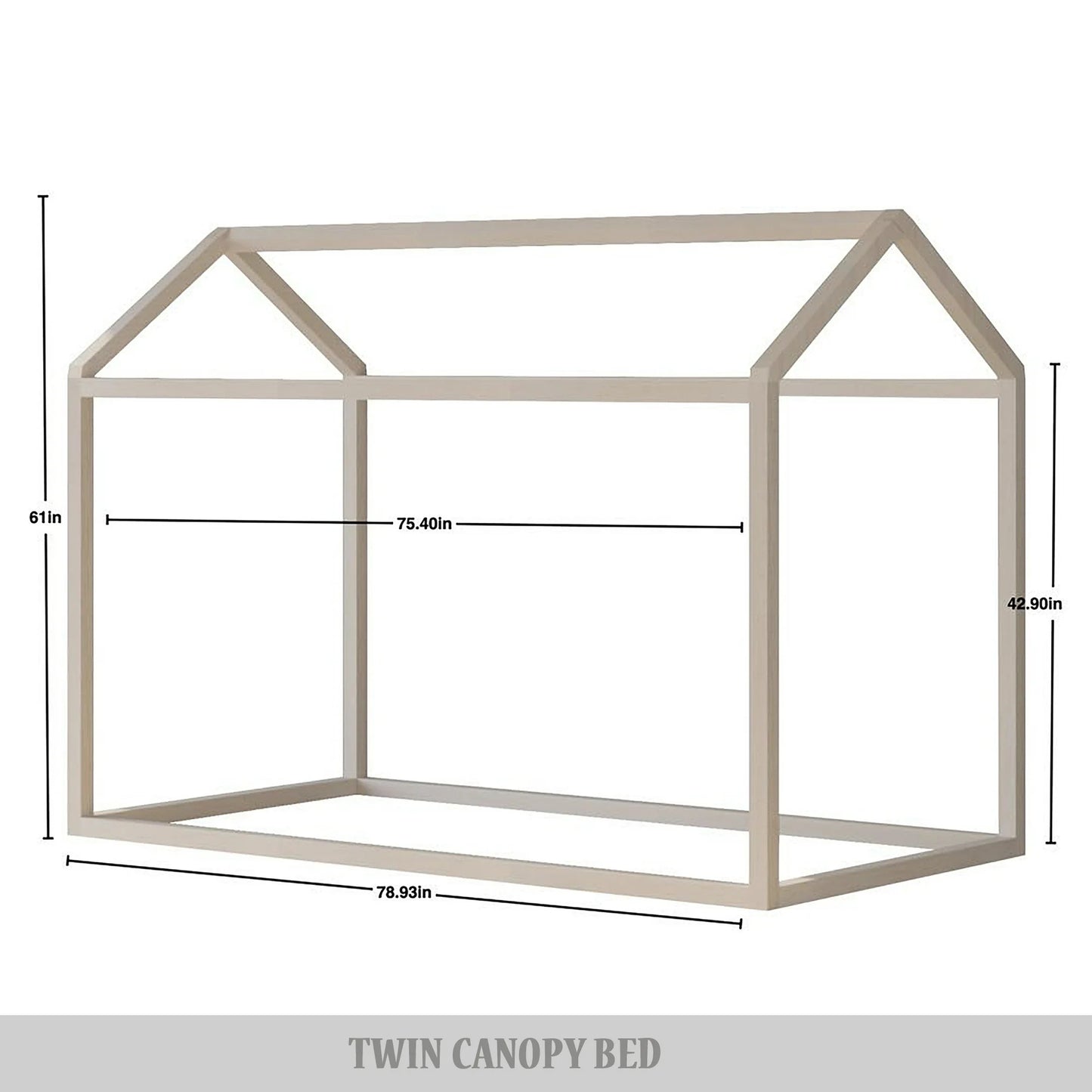 Castle Place Contemporary Wooden Canopy House Kid Twin Bed, Grey - My Store