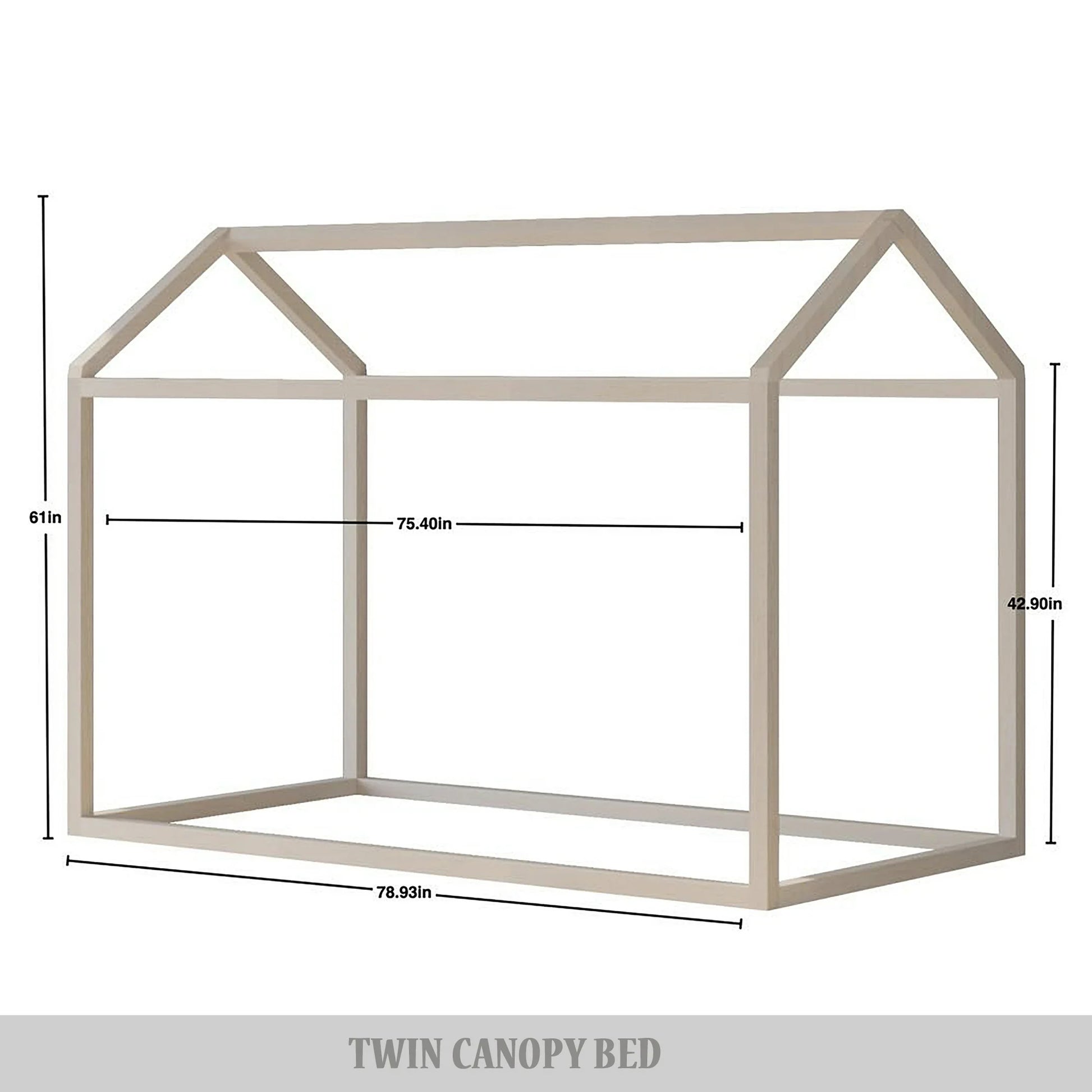 Castle Place Contemporary Wooden Canopy House Kid Twin Bed, Grey - My Store