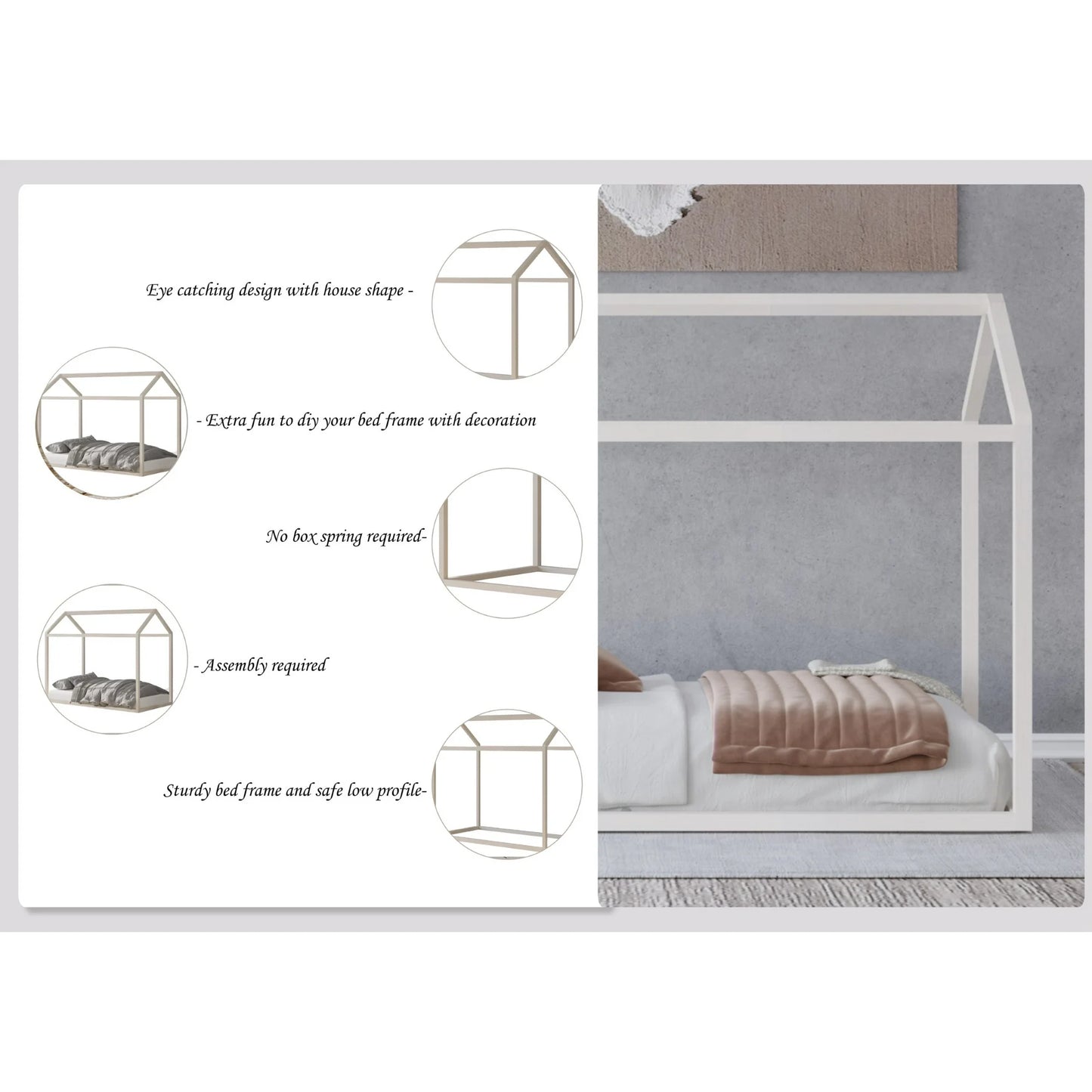 Castle Place Contemporary Wooden Canopy House Kid Twin Bed, Grey - My Store