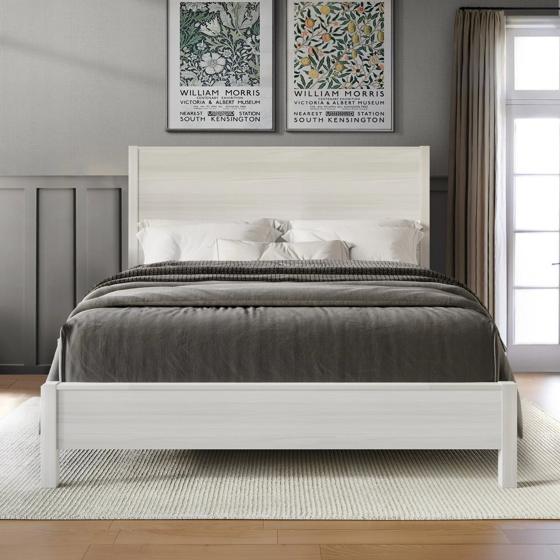 Castle Place Modern Full Wooden Bed, Light Grey - My Store