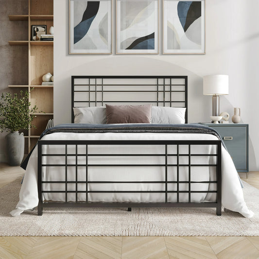 Castle Place Simple Classic Full Size Metal Panel Bed, Black - My Store
