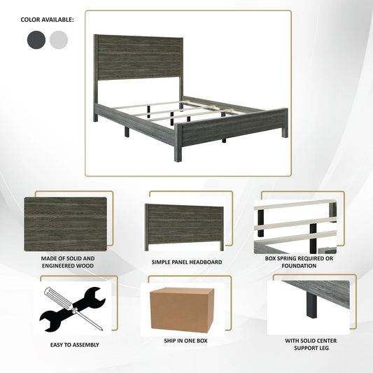 Castle Place Wood Panel Full Bed, Dark Grey - My Store