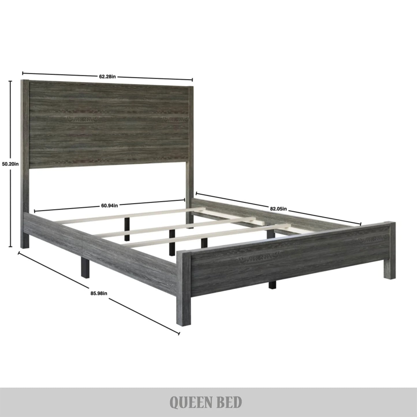 Castle Place Wood Panel Full Bed, Dark Grey - My Store