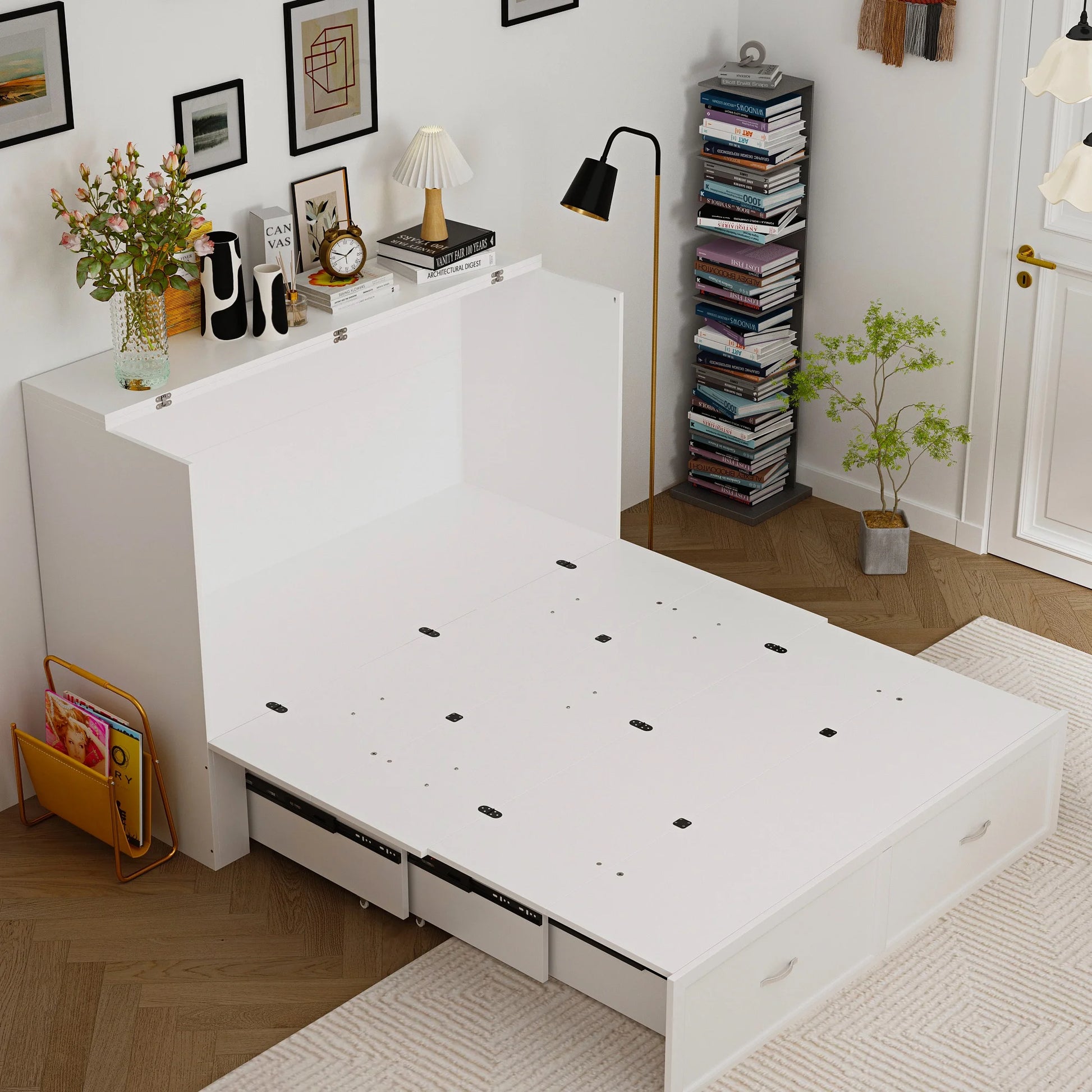 OXYLIFE Murphy Bed, 2 in 1 Convertible Chest Bed Cabinet with Drawer and USB Charging Station for Bedroom, Full Size - My Store