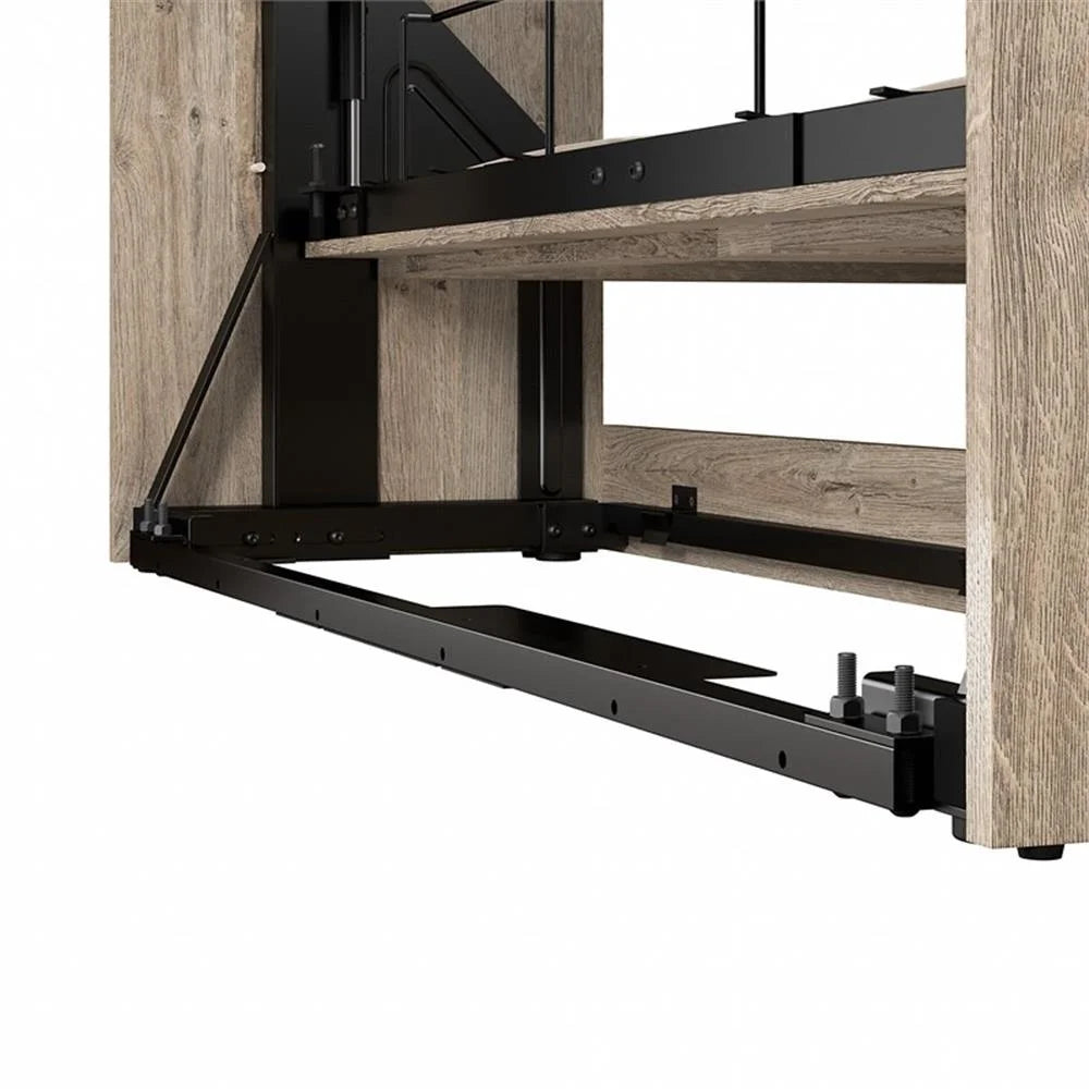 Pemberly Row Full Murphy Bed with Shelving and Drawers (120W) in Rustic Brown - My Store