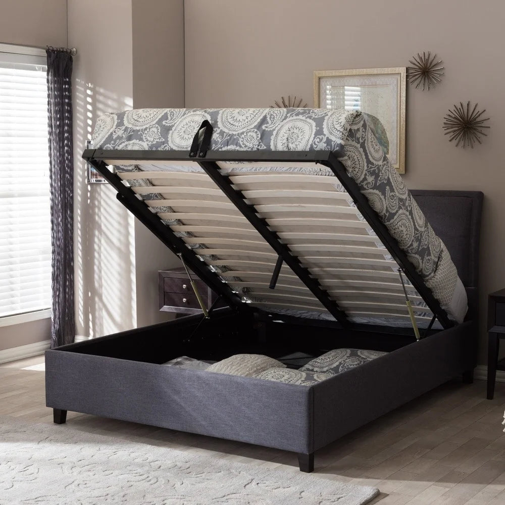 Porch & Den Delgany Fabric Storage Platform Bed Beige - My Store