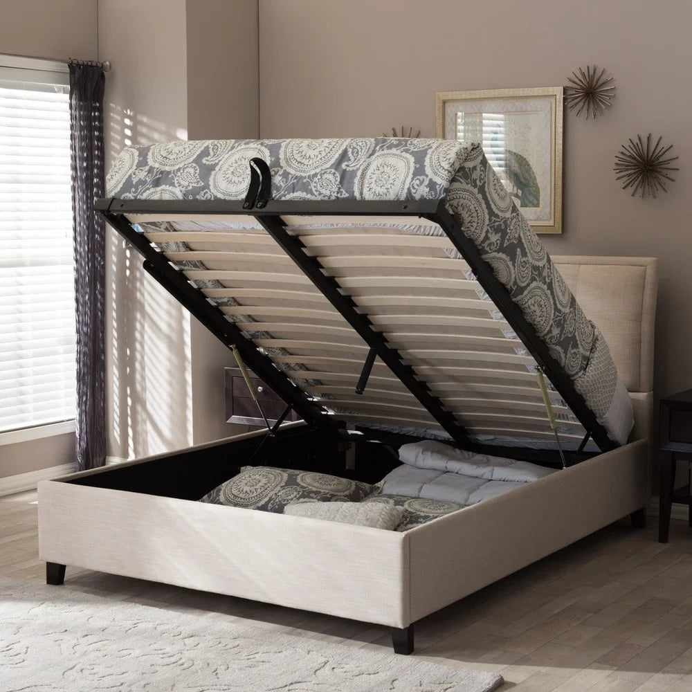 Porch & Den Delgany Fabric Storage Platform Bed Beige - My Store